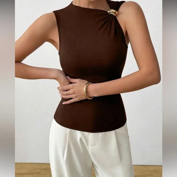 Rust Brown Asymmetrical Women Top
